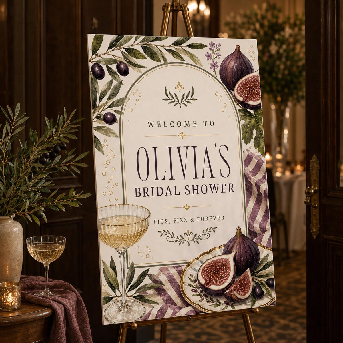 Purple Bridal Shower Welcome Sign — olive branch design
