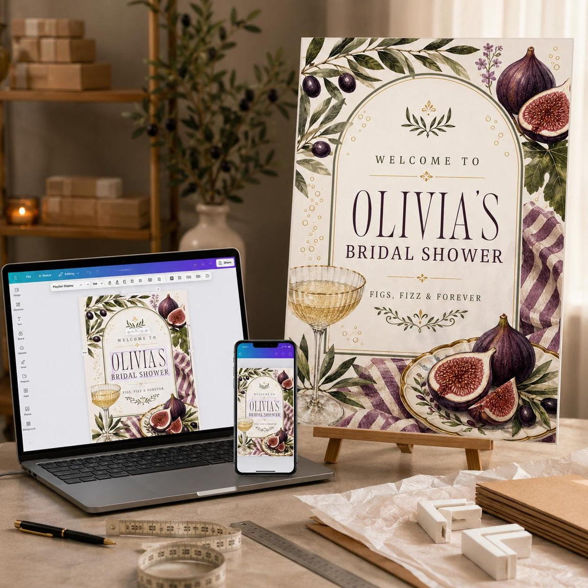 Purple Bridal Shower Welcome Sign — digital welcome sign, instant download