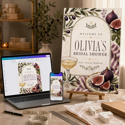 Purple Bridal Shower Welcome Sign — digital welcome sign, instant download