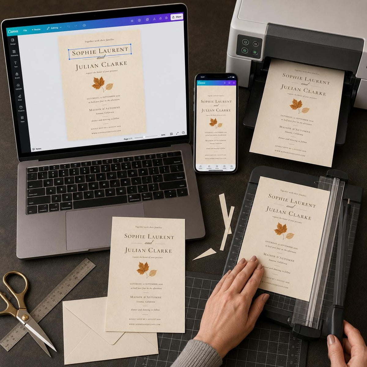 Brown and Neutral Minimalist Fall Wedding Invitation — invitation you personalize in Canva