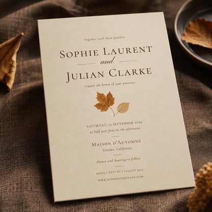 Brown and Neutral Minimalist Fall Wedding Invitation — elegant wedding design