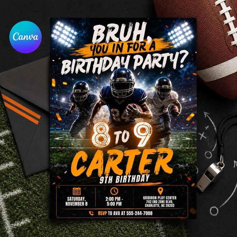 Bruh Football 9th Birthday Invitation