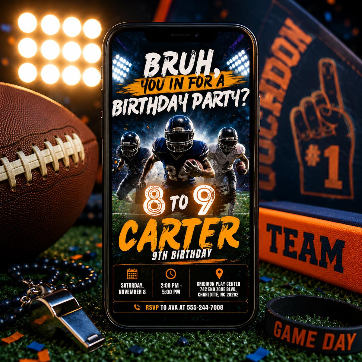 Bruh Football 9th Birthday Invitation — digital invitation, instant download