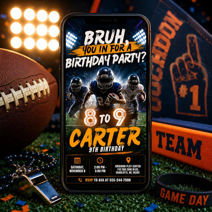 Bruh Football 9th Birthday Invitation — digital invitation, instant download