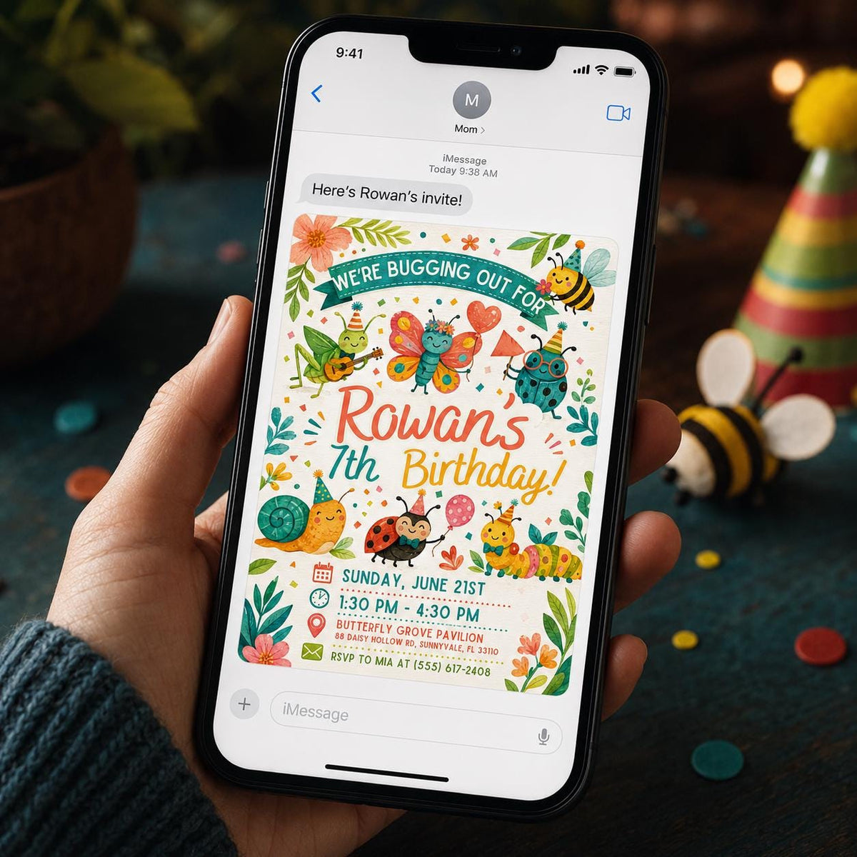 Bug 7th Birthday Invitation — garden design