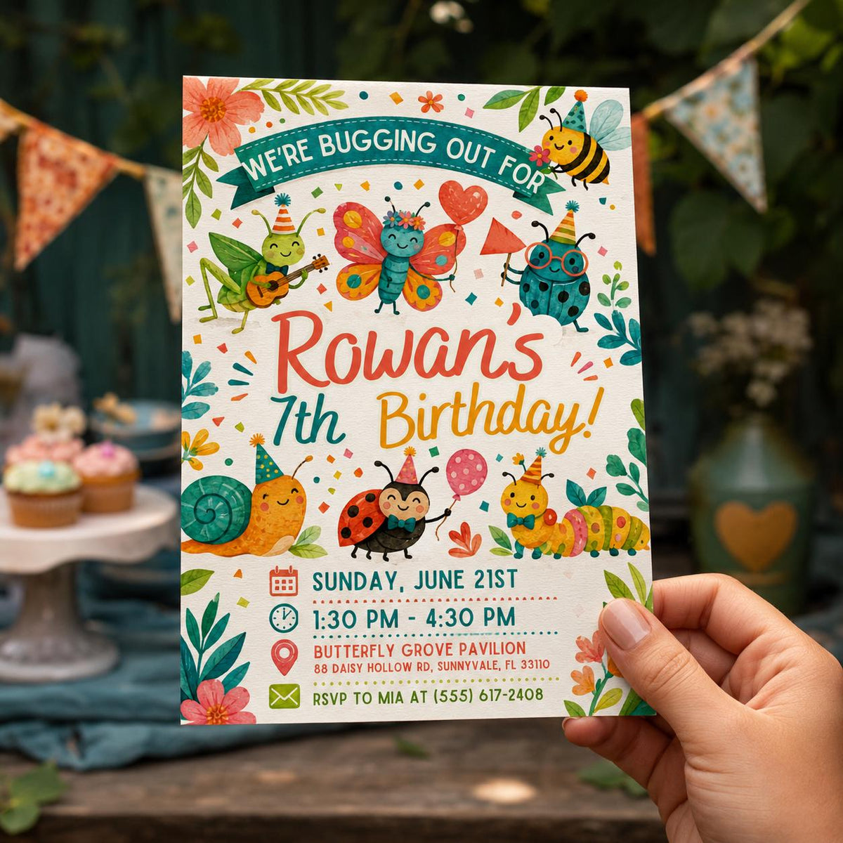 Bug 7th Birthday Invitation — invitation you personalize in Canva