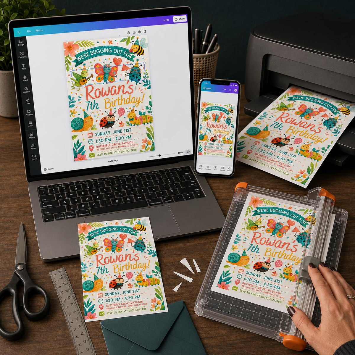 Bug 7th Birthday Invitation — print-ready 7th birthday party design from VoltBy
