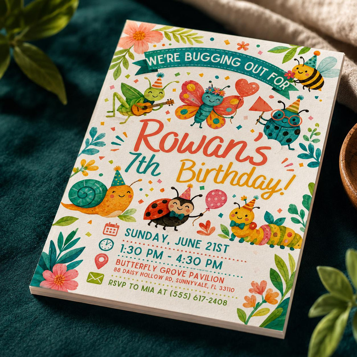 Bug 7th Birthday Invitation — digital invitation, instant download