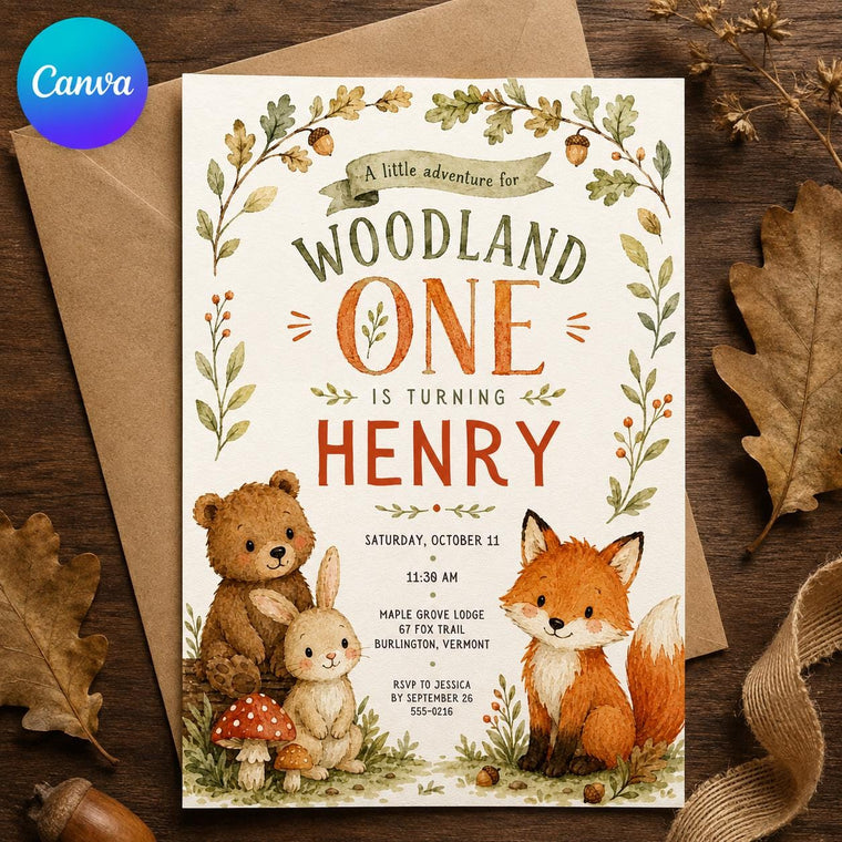 Bunny Woodland First Birthday Invitation
