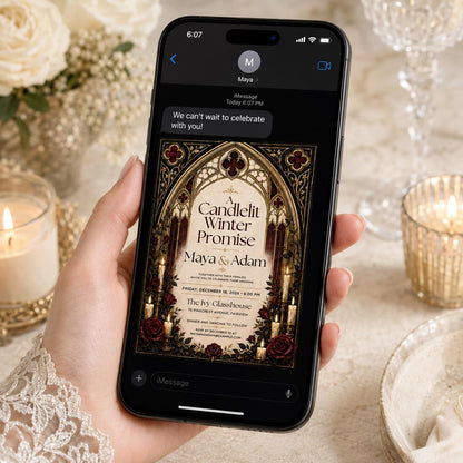 Burgundy and Gold Gothic Winter Wedding Invitation — invitation you personalize in Canva
