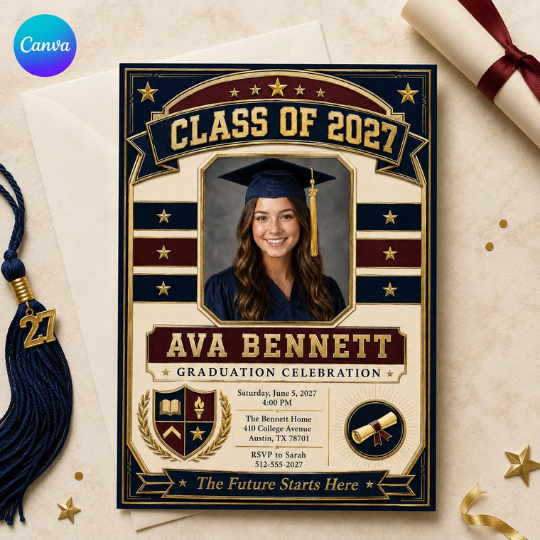 Burgundy and Navy Graduation Party Invitation 2027