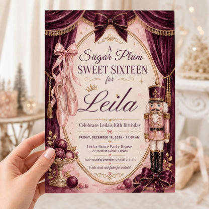 Burgundy and Pink Sweet 16 Birthday Invitation — invitation you personalize in Canva