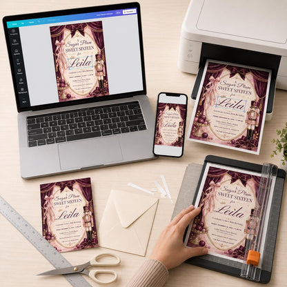 Burgundy and Pink Sweet 16 Birthday Invitation — print-ready sweet 16 design from VoltBy