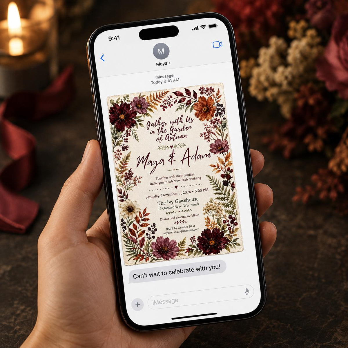 Burgundy Boho Autumn Floral Wedding Invitation — garden design