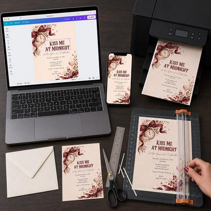 Burgundy Coquette New Years Eve Invitation — digital invitation, instant download