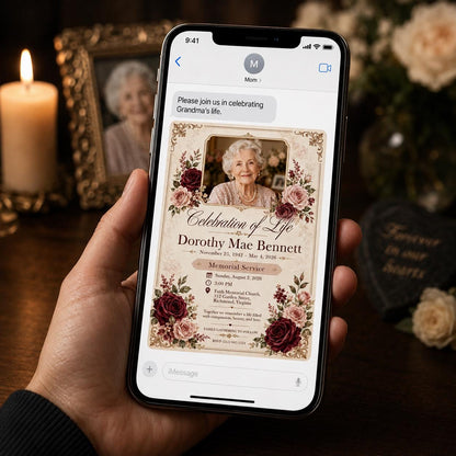 Burgundy Elegant Celebration of Life Invitation — digital invitation, instant download