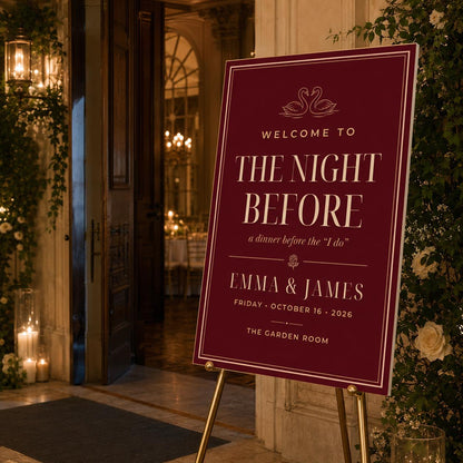 Burgundy Elegant Rehearsal Dinner Welcome Sign — wedding stationery by VoltBy