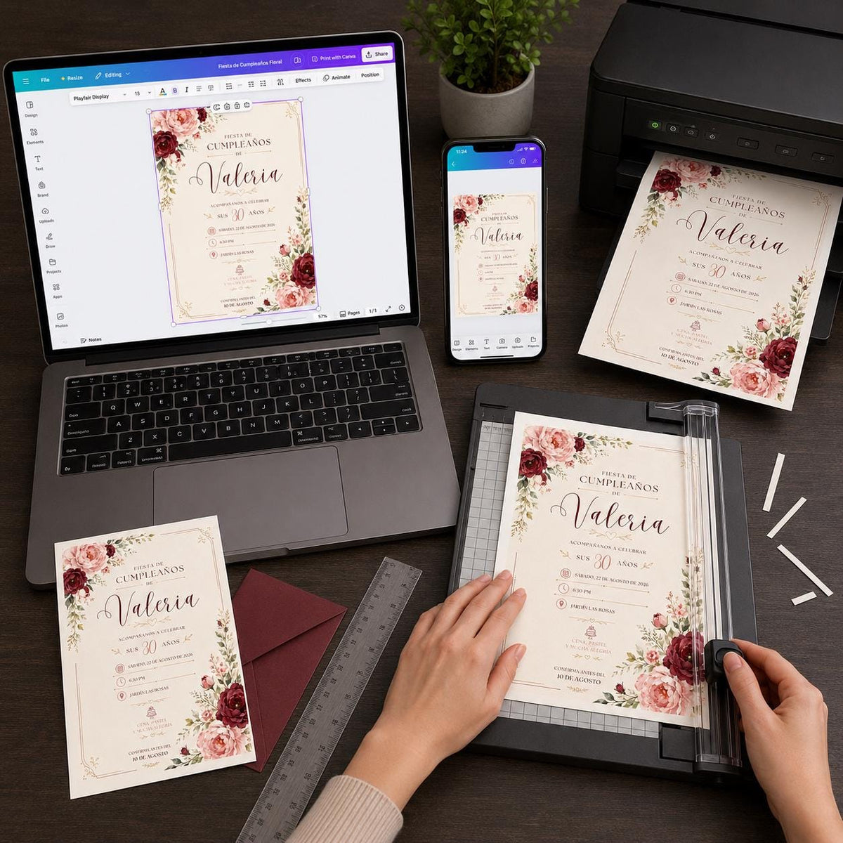 Burgundy Elegant Spanish 30th Birthday Invitation — invitation you personalize in Canva