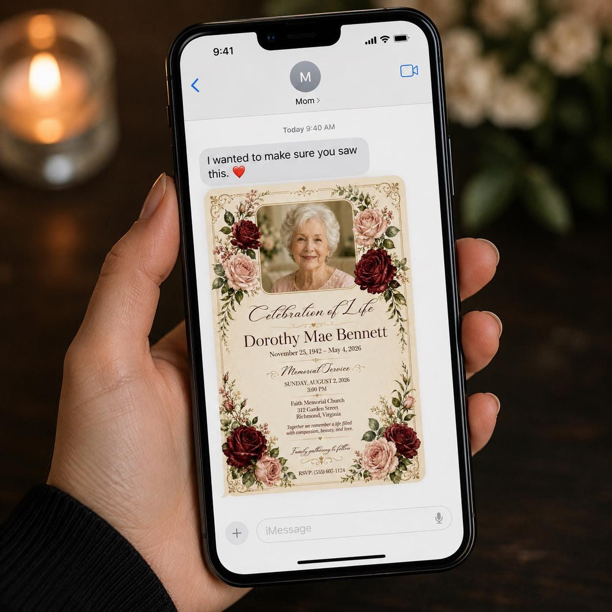 Burgundy Floral Celebration of Life Invitation — digital invitation, instant download