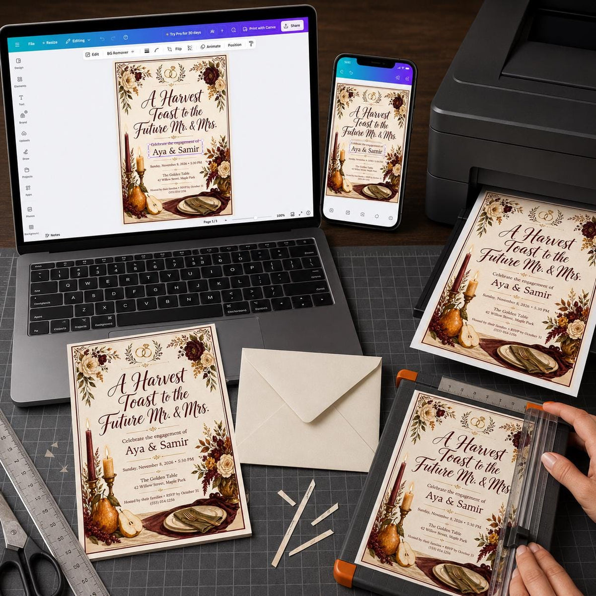 Burgundy Floral Fall Engagement Party Invitation — harvest design