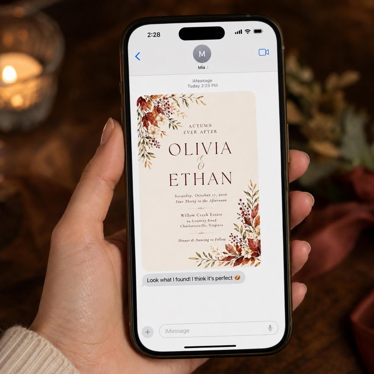 Burgundy Floral Fall Wedding Invitation — invitation you personalize in Canva