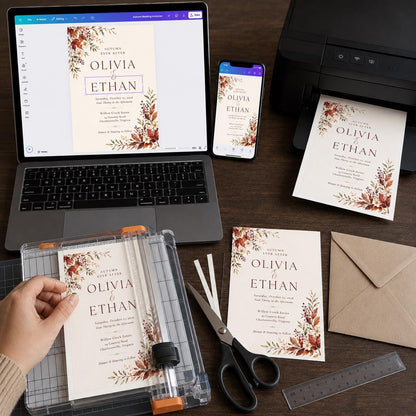 Burgundy Floral Fall Wedding Invitation — print-ready wedding design from VoltBy