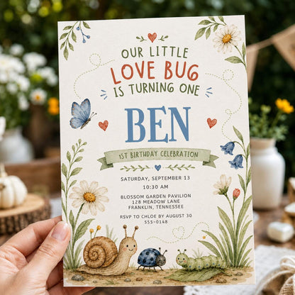 Butterfly Our Little Love Bug First Birthday Invitation — print-ready first birthday design from VoltBy