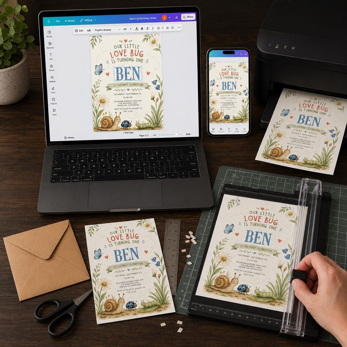 Butterfly Our Little Love Bug First Birthday Invitation — digital invitation, instant download