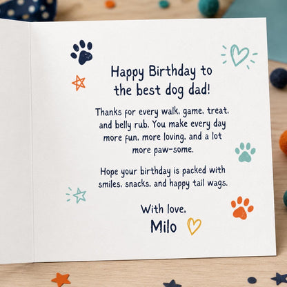 Dog Dad Birthday Greeting Card from the Dog – Funny Paw-some Folded Card