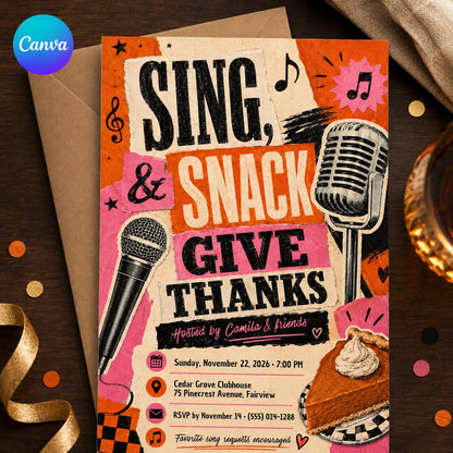 Thanksgiving Karaoke Party Invitation – Sing and Give Thanks Friendsgiving Music Night