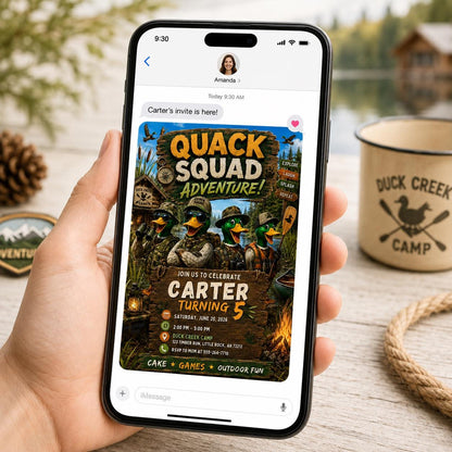 Camping Duck Hunting 5th Birthday Invitation — invitation you personalize in Canva