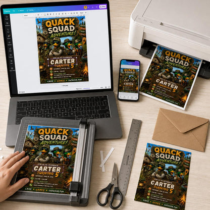 Camping Duck Hunting 5th Birthday Invitation — digital invitation, instant download