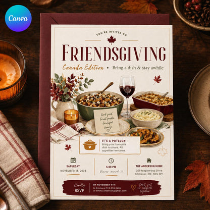 Canadian Friendsgiving Invitation — editable Canva template