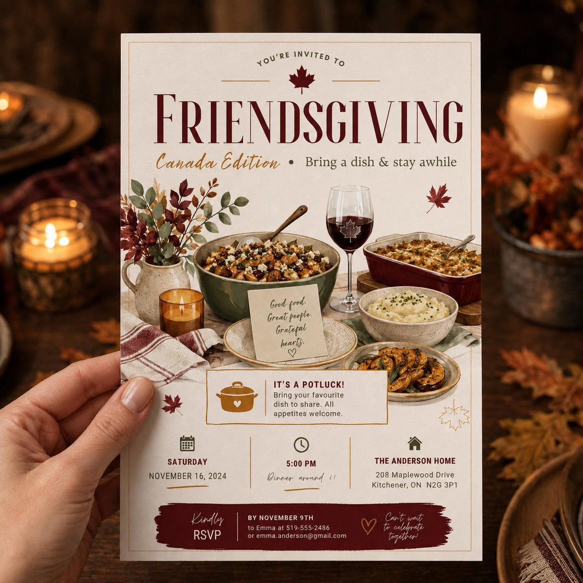 Canadian Friendsgiving Invitation — print-ready Thanksgiving gathering design from VoltBy