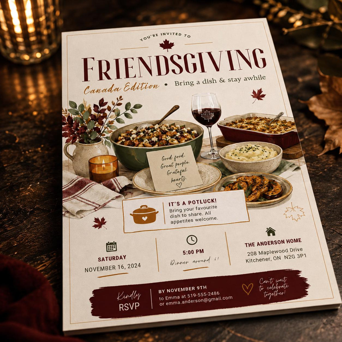 Canadian Friendsgiving Invitation — Thanksgiving gathering stationery by VoltBy