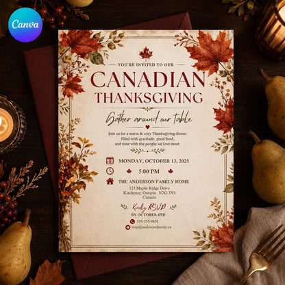 Canadian Thanksgiving Invitation — editable Canva template