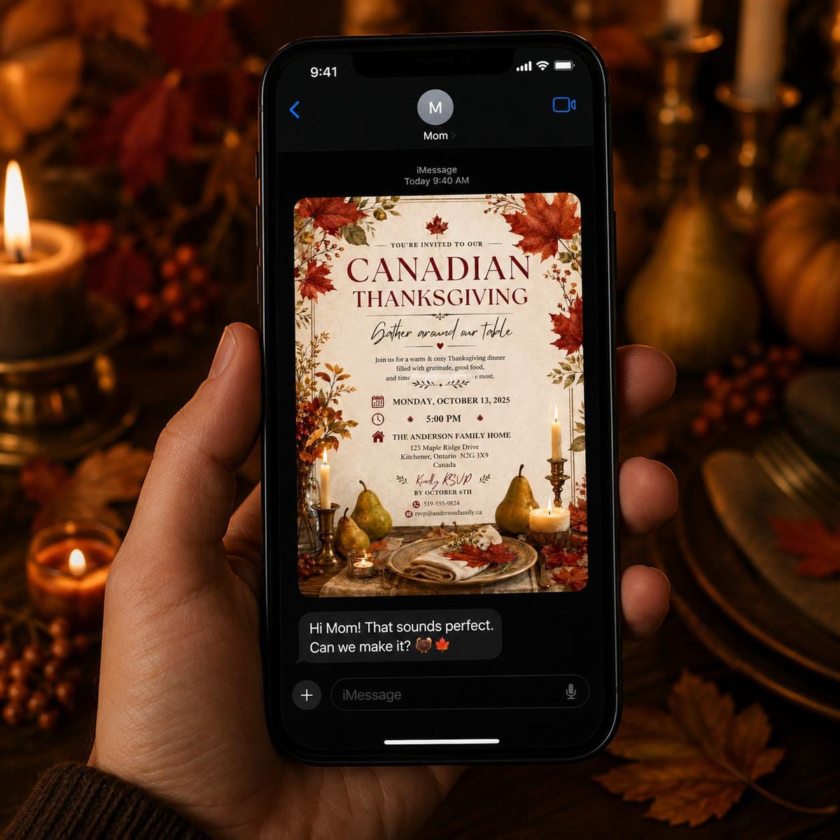 Canadian Thanksgiving Invitation — invitation you personalize in Canva