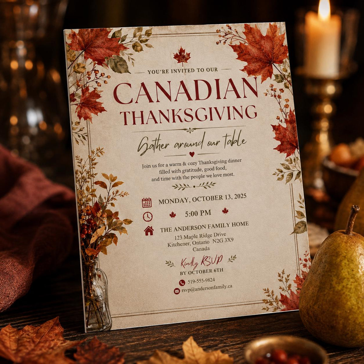 Canadian Thanksgiving Invitation — Thanksgiving gathering stationery by VoltBy