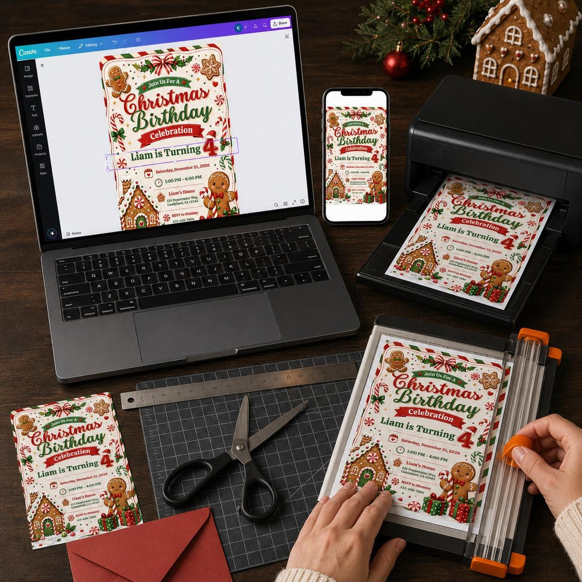 Candy Christmas 4th Birthday Invitation for Boys — print-ready 4th birthday party design from VoltBy
