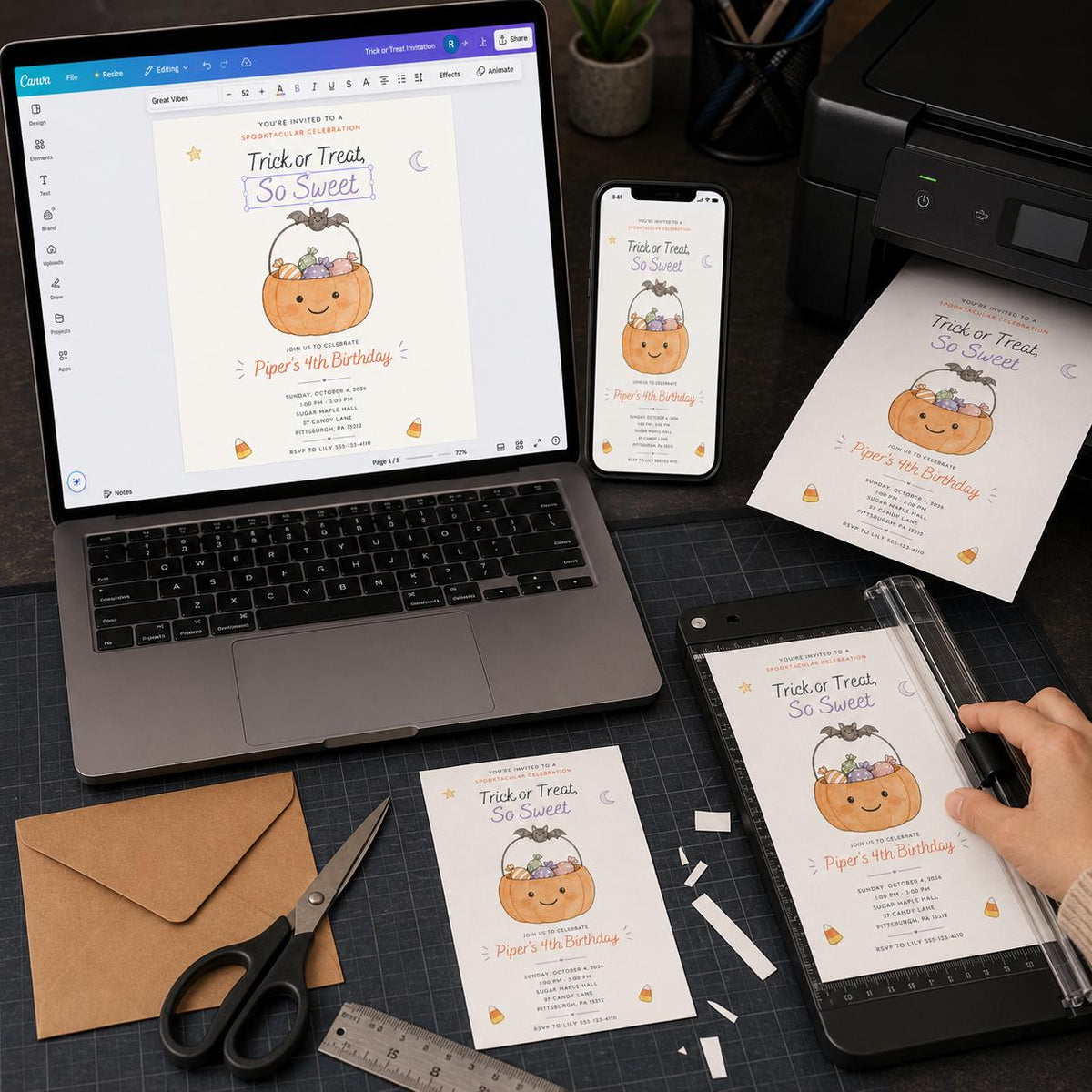 Candy Halloween 4th Birthday Invitation — invitation you personalize in Canva