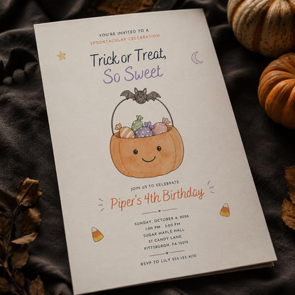 Candy Halloween 4th Birthday Invitation — print-ready 4th birthday party design from VoltBy