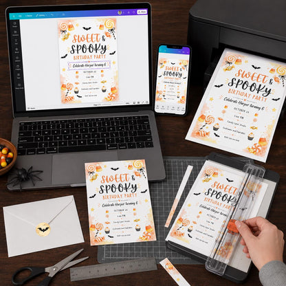 Candy Sweet and Spooky 6th Birthday Invitation — invitation you personalize in Canva