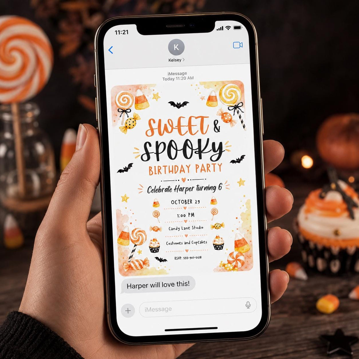 Candy Sweet and Spooky 6th Birthday Invitation — digital invitation, instant download