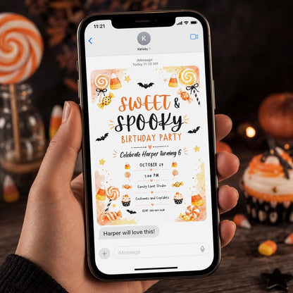 Candy Sweet and Spooky 6th Birthday Invitation — digital invitation, instant download