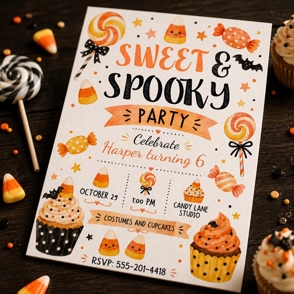 Candy Sweet and Spooky Birthday Invitation — print-ready birthday party design from VoltBy