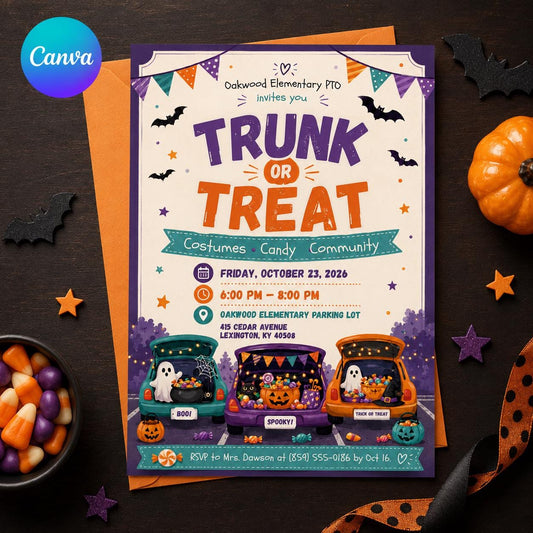 Candy Trunk or Treat Invitation — editable Canva template