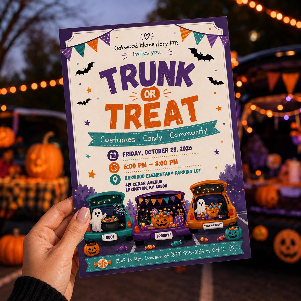 Candy Trunk or Treat Invitation — print-ready Halloween party design from VoltBy