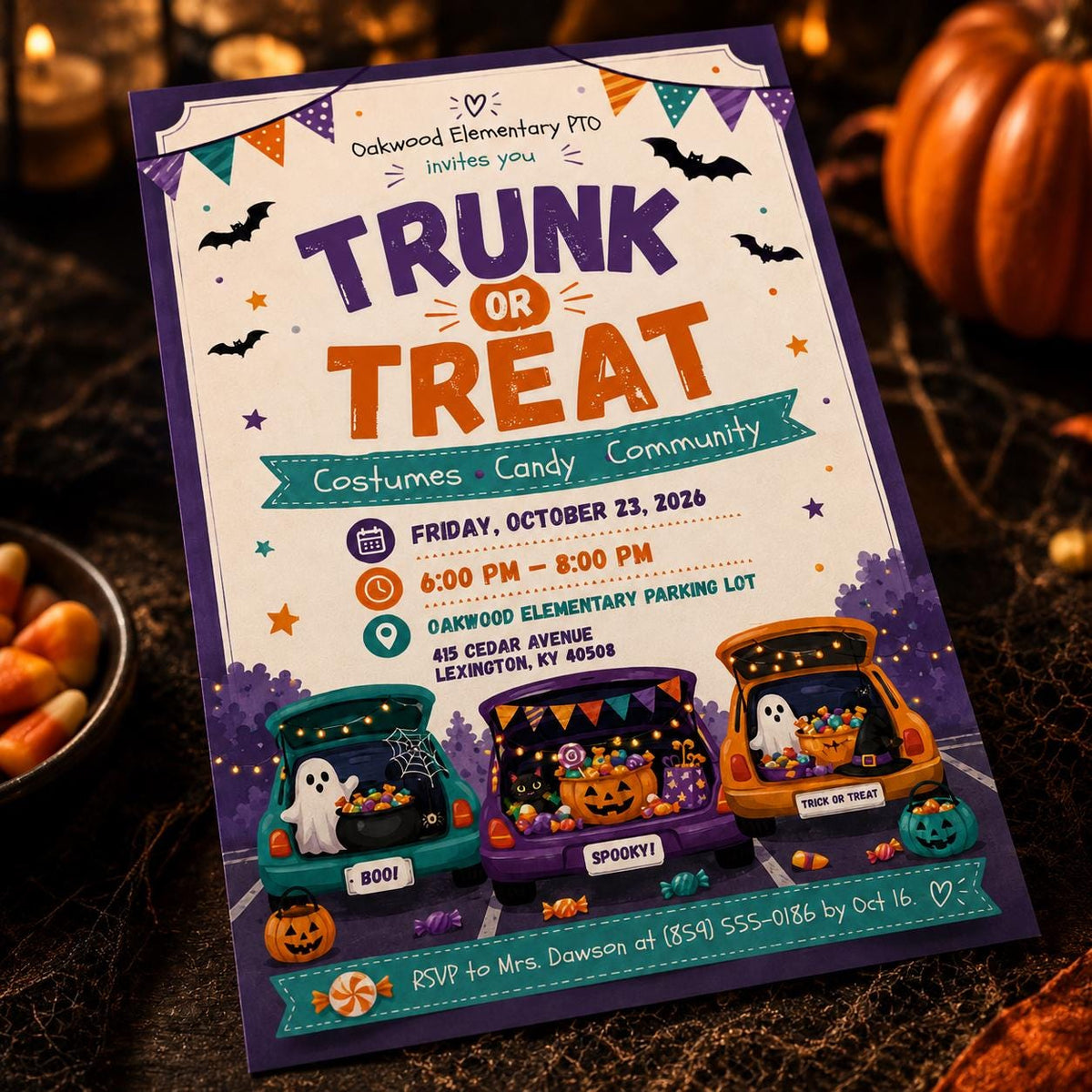 Candy Trunk or Treat Invitation — Halloween party stationery by VoltBy