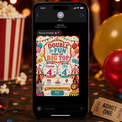 Carnival Twin 4th Birthday Invitation — digital invitation, instant download