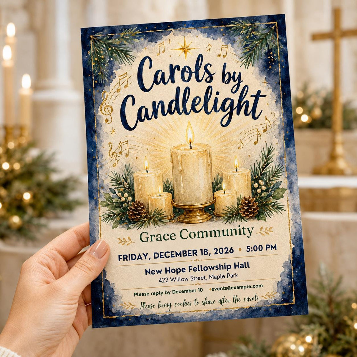 Carols by Candlelight Invitation — invitation you personalize in Canva